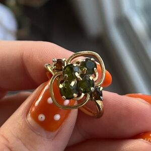 Vintage 1970’s Sarah Coventry Peridot & Amber Adjustable Cocktail Ring